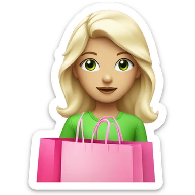 cute platinum blonde with green eyes wearing pink surrounded by pink shopping bags sticker