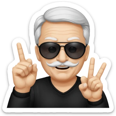 Some white old guy with a mask on and black shades with it also holding up the middle fingers sticker