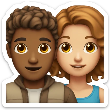 brown hair tan boy and browns hair girl with blue eyes and freckles sticker