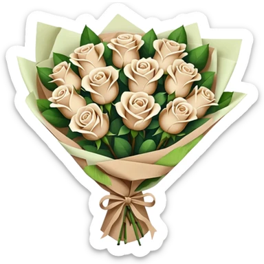 white roses bouquet in brown paper sticker