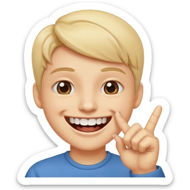 Con una sonrisa en la cara mientras muerde la punta del dedo indice en la boca son sus dientes sticker