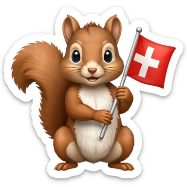squirrel holding a swiss flag sticker