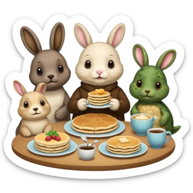 Seal, dog, bunny, turtle eating pancakes in 1 image sticker