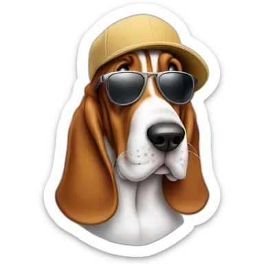 basset hound with cap and sun glasses sticker