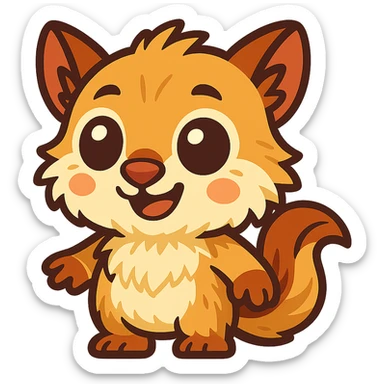 cute gibberling character, chibi proportions, big eyes, soft fur, friendly expression sticker