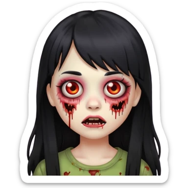 faça o emoji de uma menina zumbi de cabelos longos pretos com franja sticker