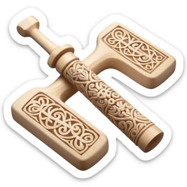 Scandinavian carving icon, bone with intricate Norse patterns, show chisels and carving tools, minimalistic style, clean lines, transparent background. sticker
