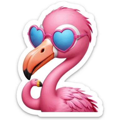 flamingo wearing heart-shaped sunglasses sticker