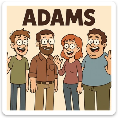 four cartoon style Adams in a row, waving sticker