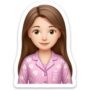happy white long brunette hair girl with hazel eyes and in light pink pajamas sticker
