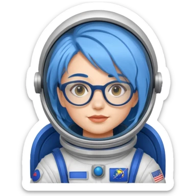 Female astronaut with blue hair, wear glasses sticker
