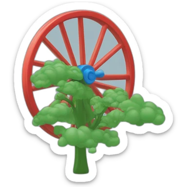 Ciel bleu terre verte et roue rouge au milieu sticker