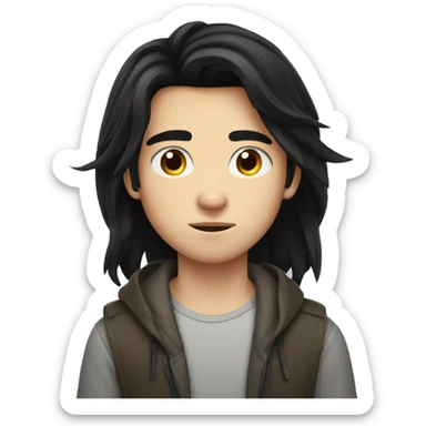 european teenager boy long black hair serious face sticker