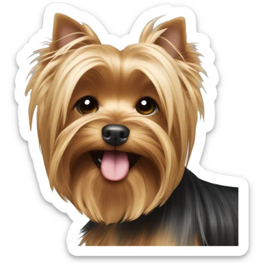 Yorkshire Terrier, very longe hair covering his eyes, smiling, tongue out sticker