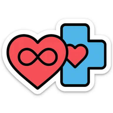 icon representing chronic illness, medical cross with a heart and a subtle infinity symbol sticker