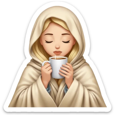 girl inside a blanket sipping coffee eyes closed sticker