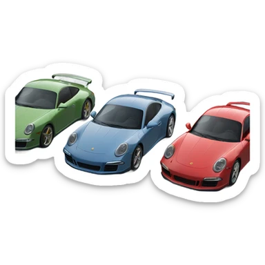 6 porsche 911 cars lined up next to each other all different colours sticker