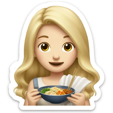  Blonde long hair girl eating Korean food sticker