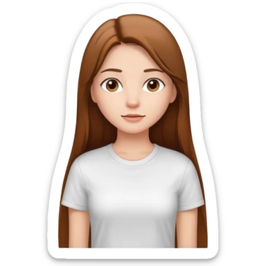 Girl with long brown straight hair, in white top t shirt  sticker