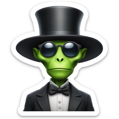 Alien wearing sunglasses and top hat sticker