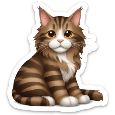 Sleeping cat Maine coon dark brown and light brown stripes sticker