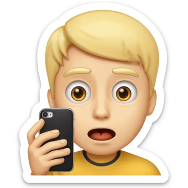 Emoji surprised while looking at his own phone sticker