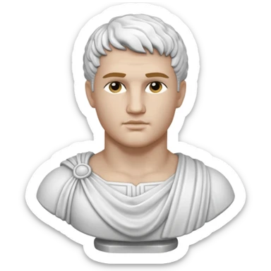 white classical roman bust, hunky,  white stone, no other colours than white sticker