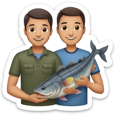 Father and son happy after catching a catfish sticker