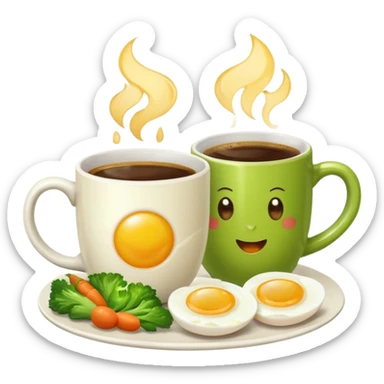 eggs with veggies and on the side one coffee in cute mug sticker