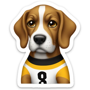 Dog wearing Steeler jersey sticker