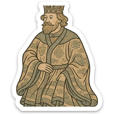 ukiyo-e style Swedish king, traditional robe, ornate crown sticker