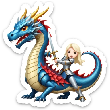 a fierce girl in armor sword fighting a dragon sticker