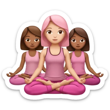 3 girls meditating dressing pink and brown clothers sticker