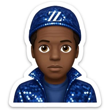 Jay-Z with dark brown hair, dark blue sequin outfit sticker