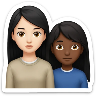 White girl with long black hair, brown boy with short black hair sticker