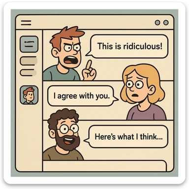 online forum interface with speech bubbles and avatars in modern flat-toon style sticker