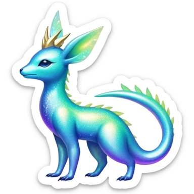 Shiny Exotic Colorful Neon-colored Glittery Ethereal Sparkly Iridescent Amaura-Aurorus-Fakémon-hybrid-creature (full body)  sticker