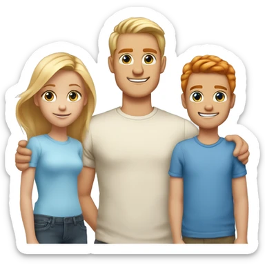 Father blond hair and hazel eyes, twin dadaughters blonde hair and hazel eyes, 15 year old son red hair, blue eyes and baby boy red hair and blue eyes sticker