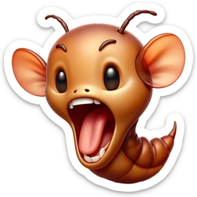 Cinematic Adorable Yawning Ant Portrait Emoji, Head tilted slightly with a dramatic, wide-open yawn, showcasing a tiny, segmented body with softly drooping features and sleepy, half-closed eyes, Simplified yet irresistibly cute features, highly detailed, glowing with a soft, cozy natural glow, high shine, relaxed yet expressive, stylized with a dash of whimsical charm, soft glowing outline, capturing the essence of a drowsy ant that appears ready to stretch out for a nap! sticker