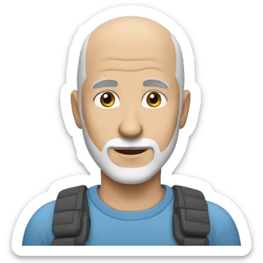 Totally Bald white man with greying goatee blue eyes no hair on head sticker