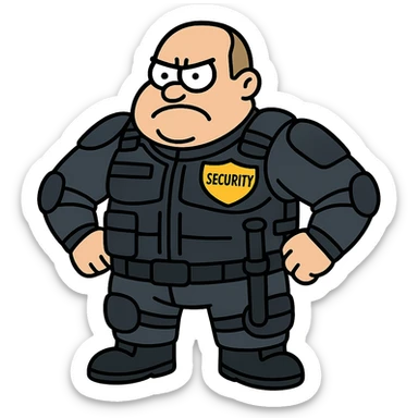 Enhance the vigilante's uniform with visible protections, a bulletproof vest, and security details. The character should have little hair. Transparent background. sticker