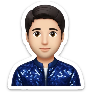 Josh Peck with dark brown hair, navy blue sequin outfit sticker