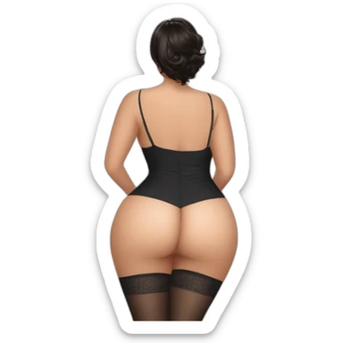 curvy beauty too small white-lingerie-stockings-black-skirt back view sticker