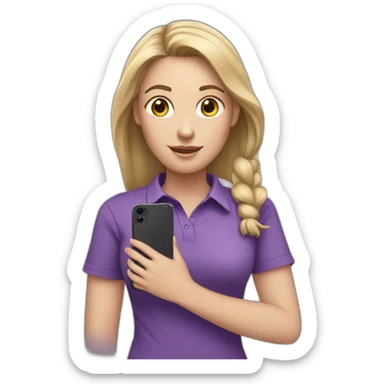 white girl with purple shirt with hand in her phone sticker