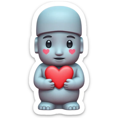 > Kawaii shy Moai statue, blushing, "👉🏻👈🏻" pose, pastel hearts, bold red text, chibi style, transparent background.
 sticker