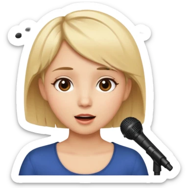 Crea una chica cantando con pelo rubio corto con ojos cafes  sticker