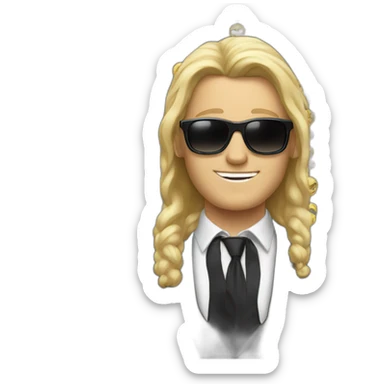 white guy in black suit with blonde hair and black non-shinethrough sunglasses sticker