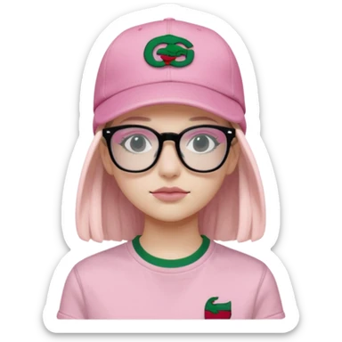Adolescent Noir clair avec lunettes transparente rectangulaire et t shirt lacoste noir casquette gucci rose et expression neutre (uniquement buste) sticker