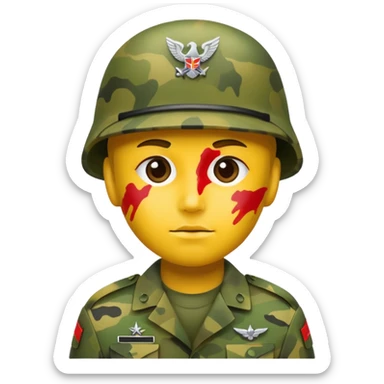 A soldier that there face is paint like camouflage like the army uniform sticker