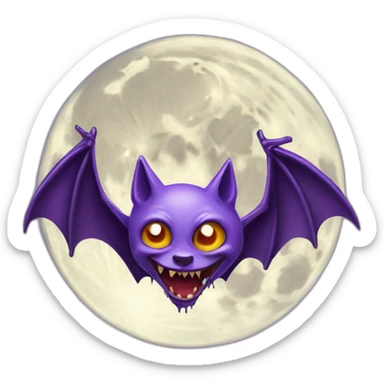 realistic full moon with mad face vampire bat purple dripping wings sticker